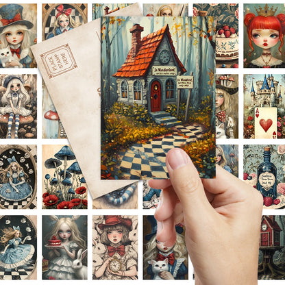 32Pcs, Alice in Wonderland Postcards, Fantasy, Birthday/Anniversary Gifts, Collectibles, Suitable for Gifting, Mailable.