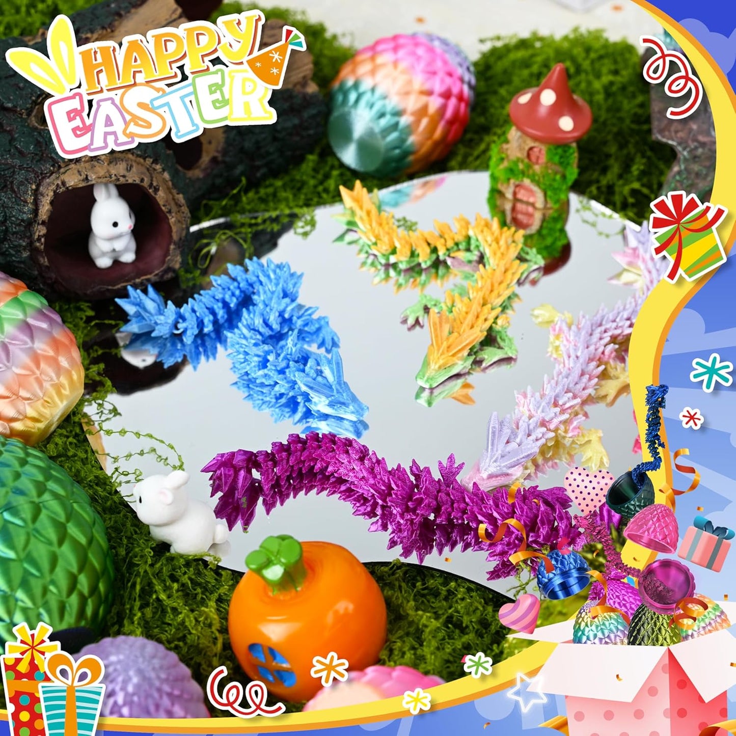 24P 3D Printed Dragon Eggs, Mystery Crystal Dragon Egg for Birthday Party Favors, Unique 3D Fidget Toys for Classroom Prizes Bag Stuffers, Fantasy Tabletop Decor for Kids & Collectors