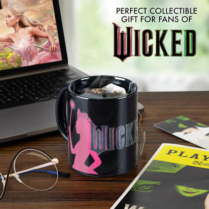 Wicked 11Oz Ceramic Heat Reveal Mug with Glinda Elphaba Design - Magical Pink and Green Heat Activated Coffee Cup - Official Licensed Wicked Merchandise Gift for Teens, Kids, Adults & Broadway Fans