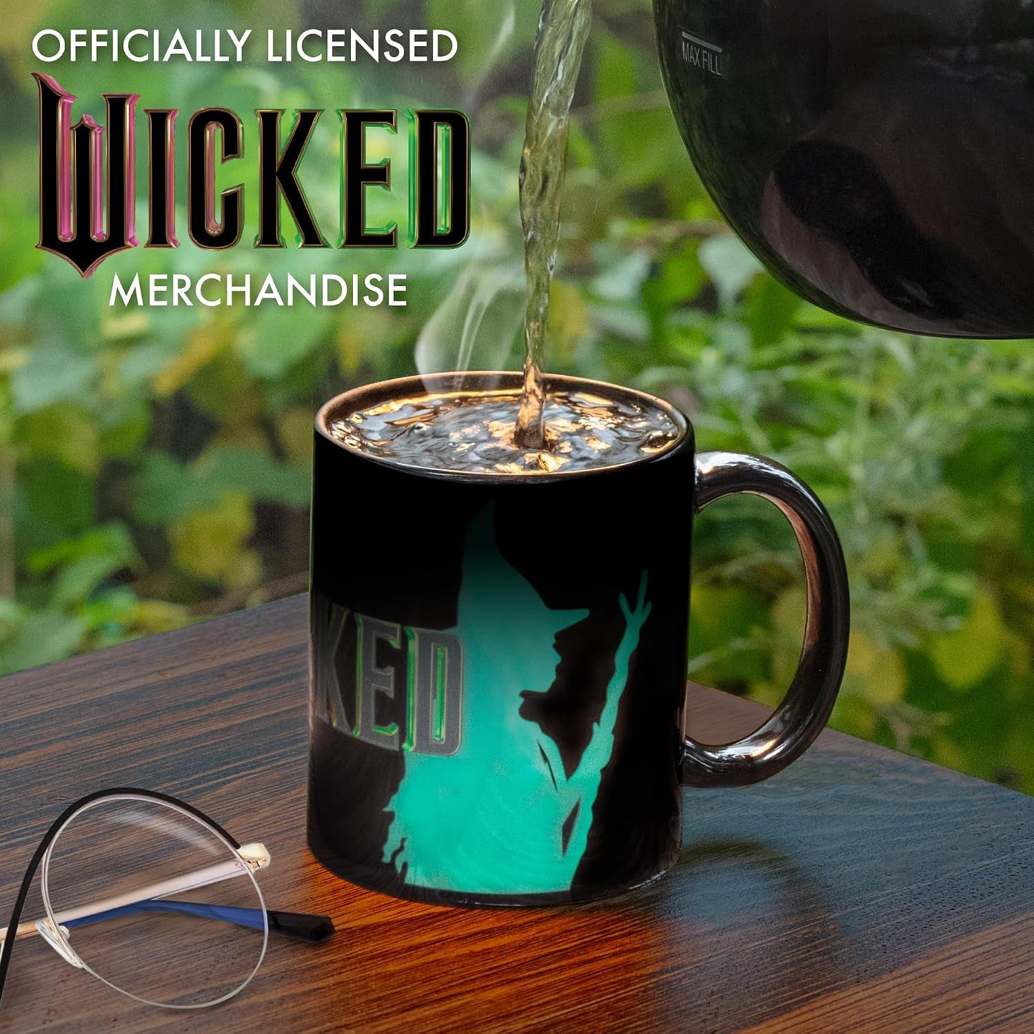 Wicked 11Oz Ceramic Heat Reveal Mug with Glinda Elphaba Design - Magical Pink and Green Heat Activated Coffee Cup - Official Licensed Wicked Merchandise Gift for Teens, Kids, Adults & Broadway Fans