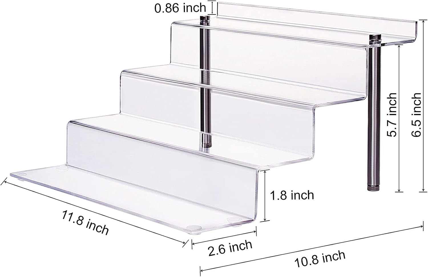 Acrylic Riser Shelf 4 Tier Clear Display Stand for Collectibles Pop Figures, Cupcakes, Perfumes, Display Risers for Decorating & Organizing - 11.8 X 10.8 X 6.5 in (Large, 4 Pack)