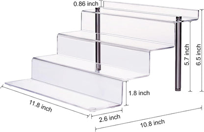 Acrylic Riser Shelf 4 Tier Clear Display Stand for Collectibles Pop Figures, Cupcakes, Perfumes, Display Risers for Decorating & Organizing - 11.8 X 10.8 X 6.5 in (Large, 4 Pack)