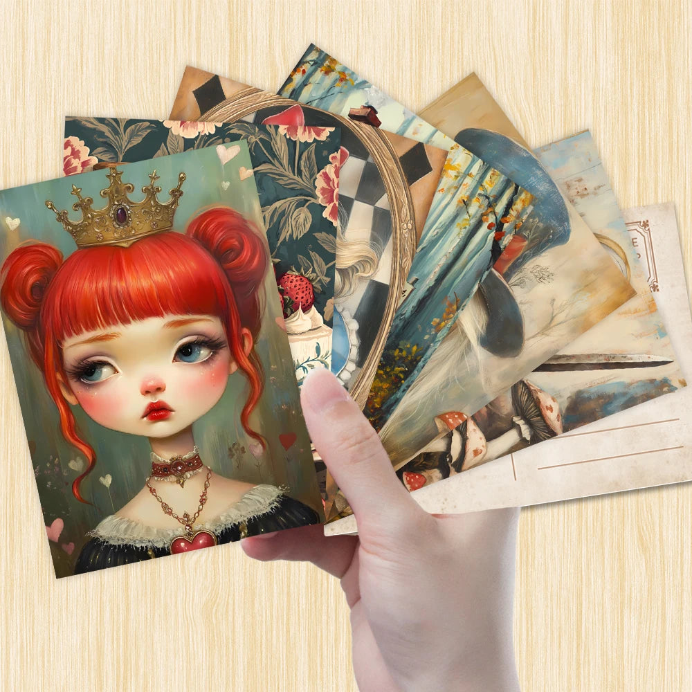 32Pcs, Alice in Wonderland Postcards, Fantasy, Birthday/Anniversary Gifts, Collectibles, Suitable for Gifting, Mailable.