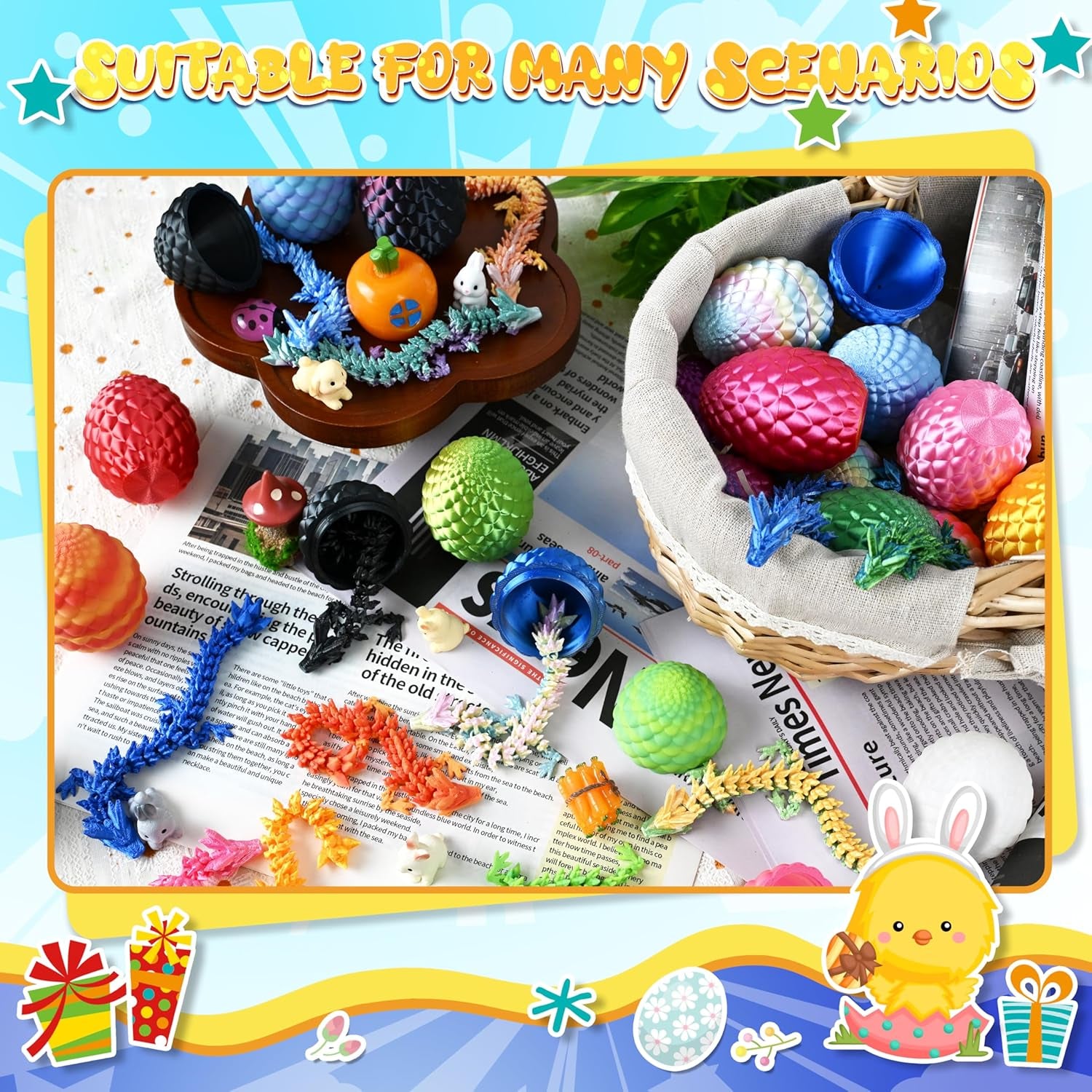 24P 3D Printed Dragon Eggs, Mystery Crystal Dragon Egg for Birthday Party Favors, Unique 3D Fidget Toys for Classroom Prizes Bag Stuffers, Fantasy Tabletop Decor for Kids & Collectors