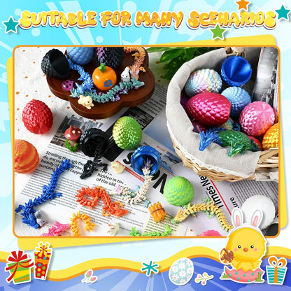 24P 3D Printed Dragon Eggs, Mystery Crystal Dragon Egg for Birthday Party Favors, Unique 3D Fidget Toys for Classroom Prizes Bag Stuffers, Fantasy Tabletop Decor for Kids & Collectors
