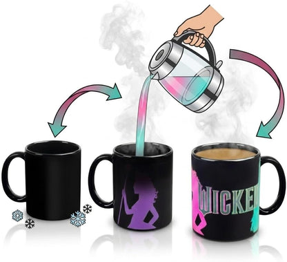 Wicked 11Oz Ceramic Heat Reveal Mug with Glinda Elphaba Design - Magical Pink and Green Heat Activated Coffee Cup - Official Licensed Wicked Merchandise Gift for Teens, Kids, Adults & Broadway Fans