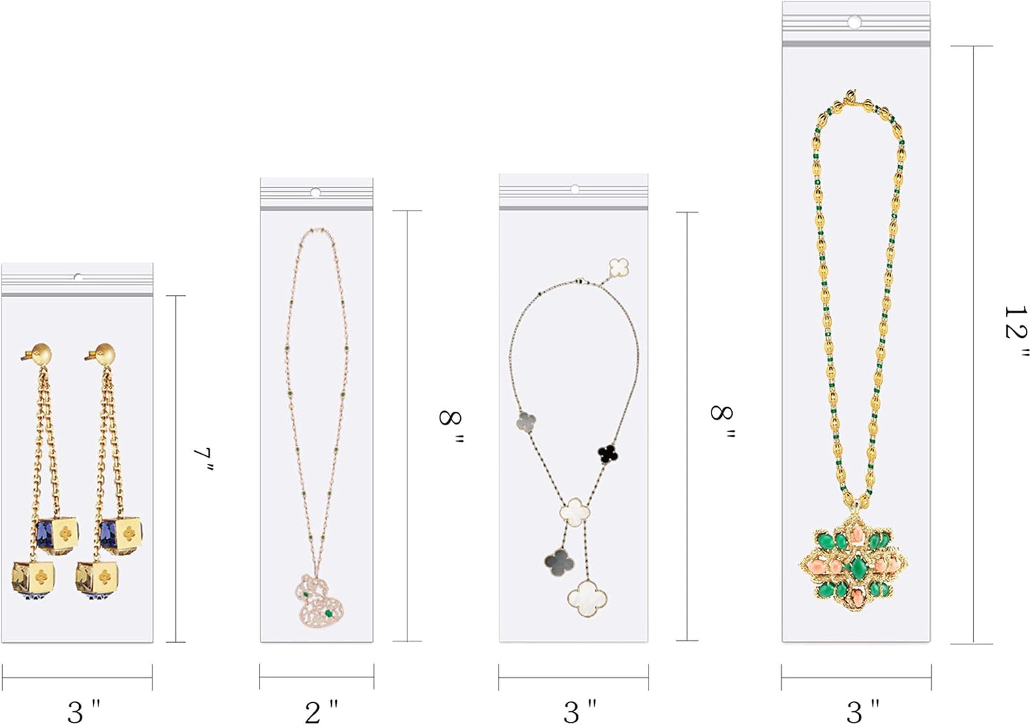 Clear Plastic Jewelery Bags 3" X 7" - 300 Pcs with Zipper and Hang Hole for Packaging Shipping & Incense