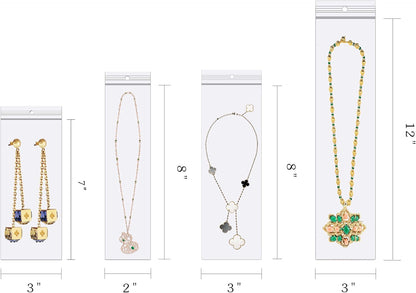 Clear Plastic Jewelery Bags 3" X 7" - 300 Pcs with Zipper and Hang Hole for Packaging Shipping & Incense