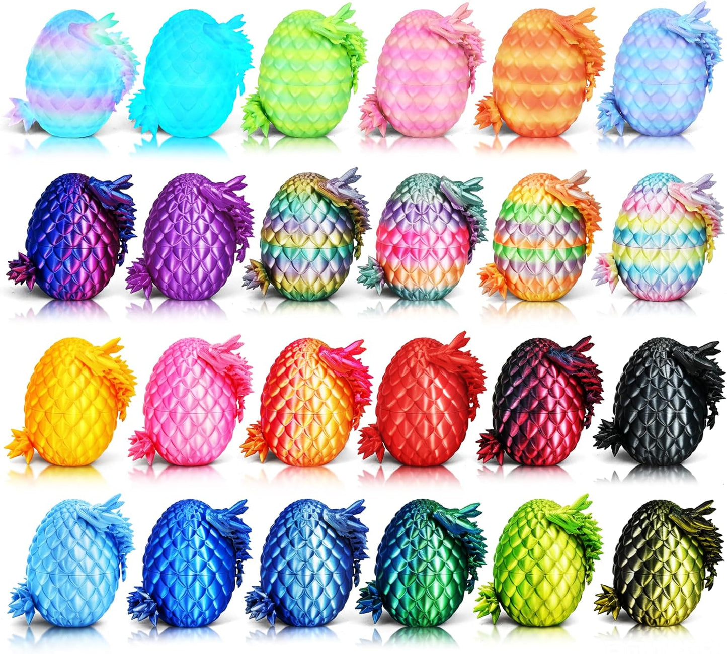 24P 3D Printed Dragon Eggs, Mystery Crystal Dragon Egg for Birthday Party Favors, Unique 3D Fidget Toys for Classroom Prizes Bag Stuffers, Fantasy Tabletop Decor for Kids & Collectors