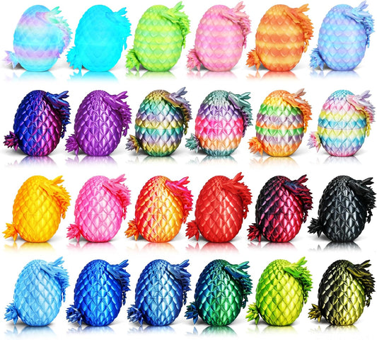 24P 3D Printed Dragon Eggs, Mystery Crystal Dragon Egg for Birthday Party Favors, Unique 3D Fidget Toys for Classroom Prizes Bag Stuffers, Fantasy Tabletop Decor for Kids & Collectors