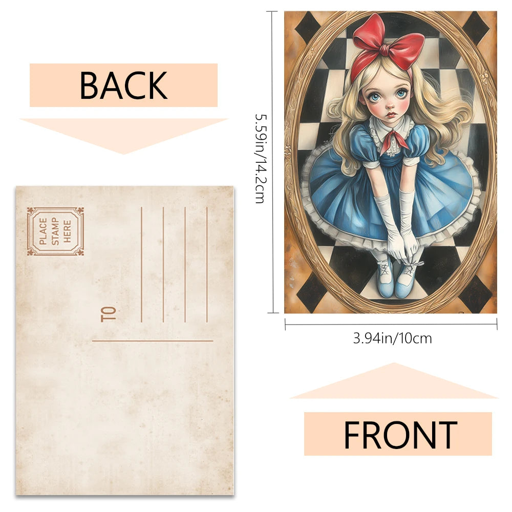 32Pcs, Alice in Wonderland Postcards, Fantasy, Birthday/Anniversary Gifts, Collectibles, Suitable for Gifting, Mailable.